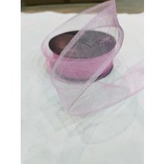 Rózsaszín-gyűrt drótos organza- 40mm